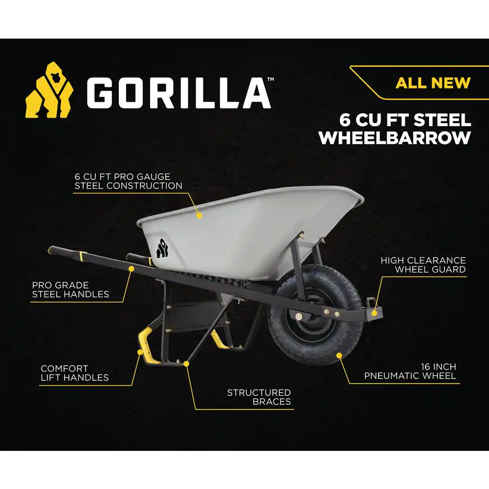 Gorilla 6 cu. ft. PRO Steel Wheelbarrow