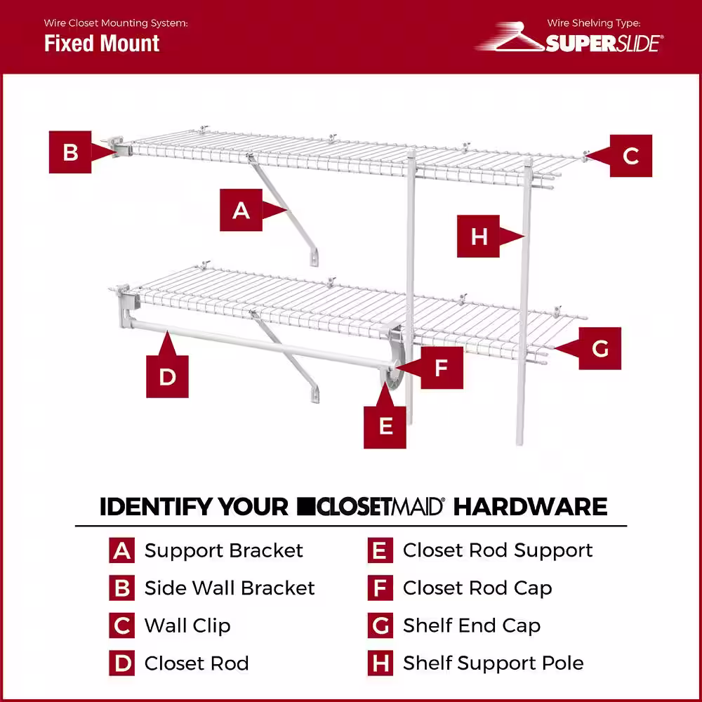 ClosetMaid 12 in. D x 36 in. W x 54 in. H White Wire Fixed Mount Linen Closet Kit