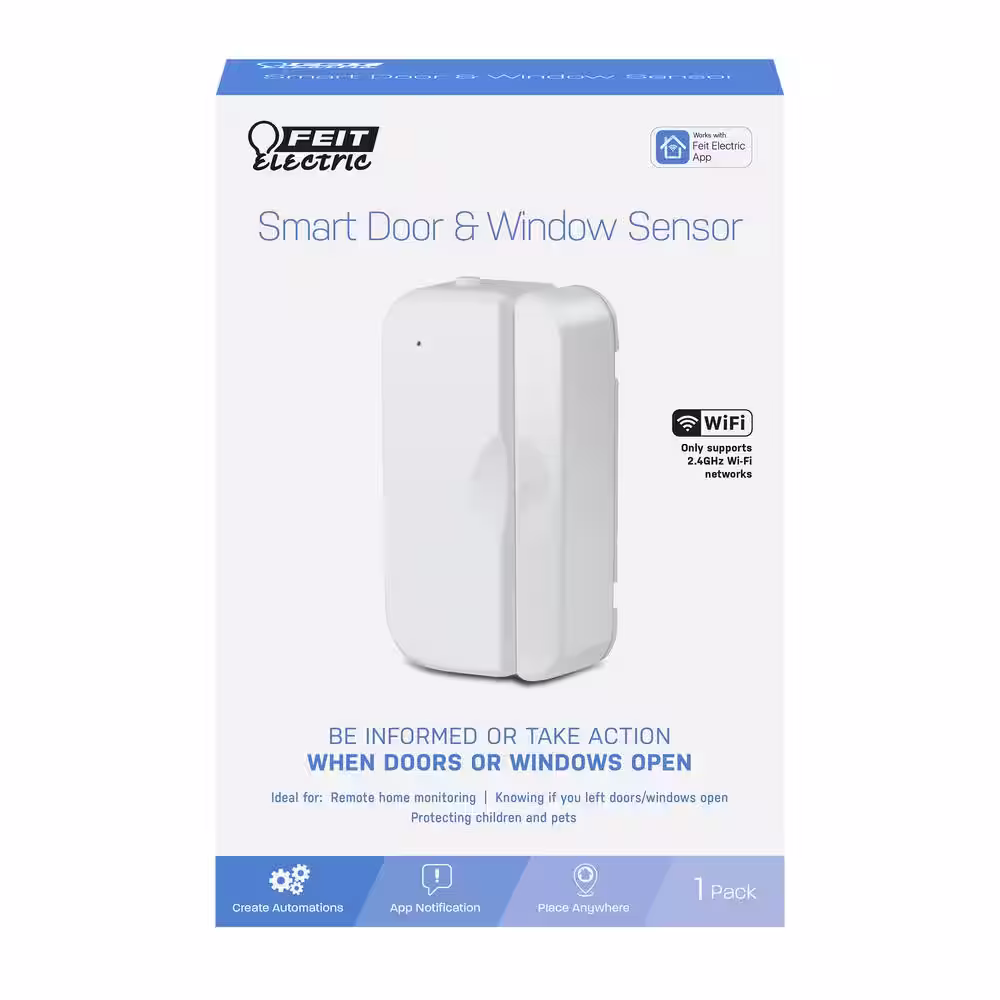 Feit Electric Battery-Powered Smart Wi-Fi Door and Window Sensor, Easy setup - No Hub Required in White (3-Pack)