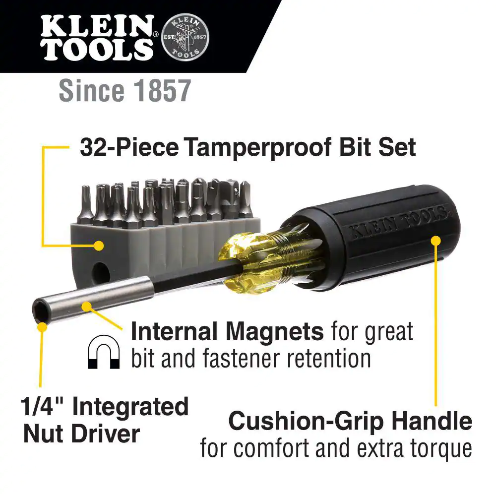Klein Tools Magnetic Screwdriver with 32 Tamperproof Bits