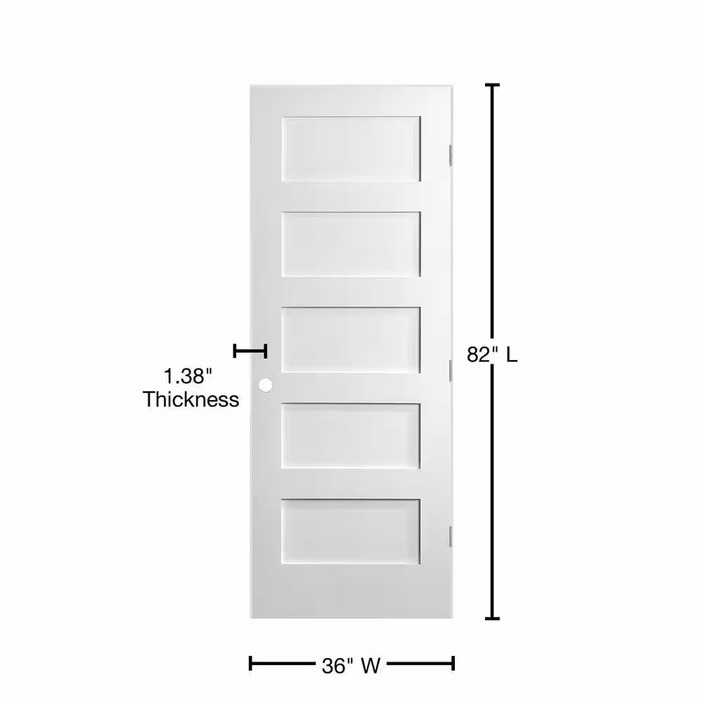 Masonite MDF Series Smooth 5-Panel Equal Solid Core Primed Composite Single Prehung Interior Door
