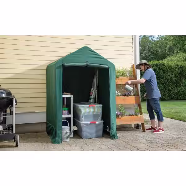 ShelterLogic 4 ft. x 4 ft. x 6 ft. Green Garden Shed with Metal Frame and Fabric Cover
