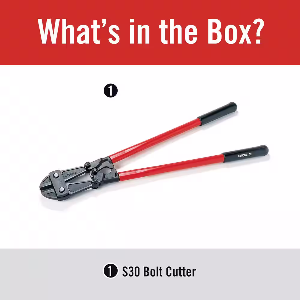 RIDGID 30 in. Model S30 Heavy-Duty Bolt Cutter with Hardened Alloy Steel Jaws and Control Grips, 1/2 in. Max Cut Capacity