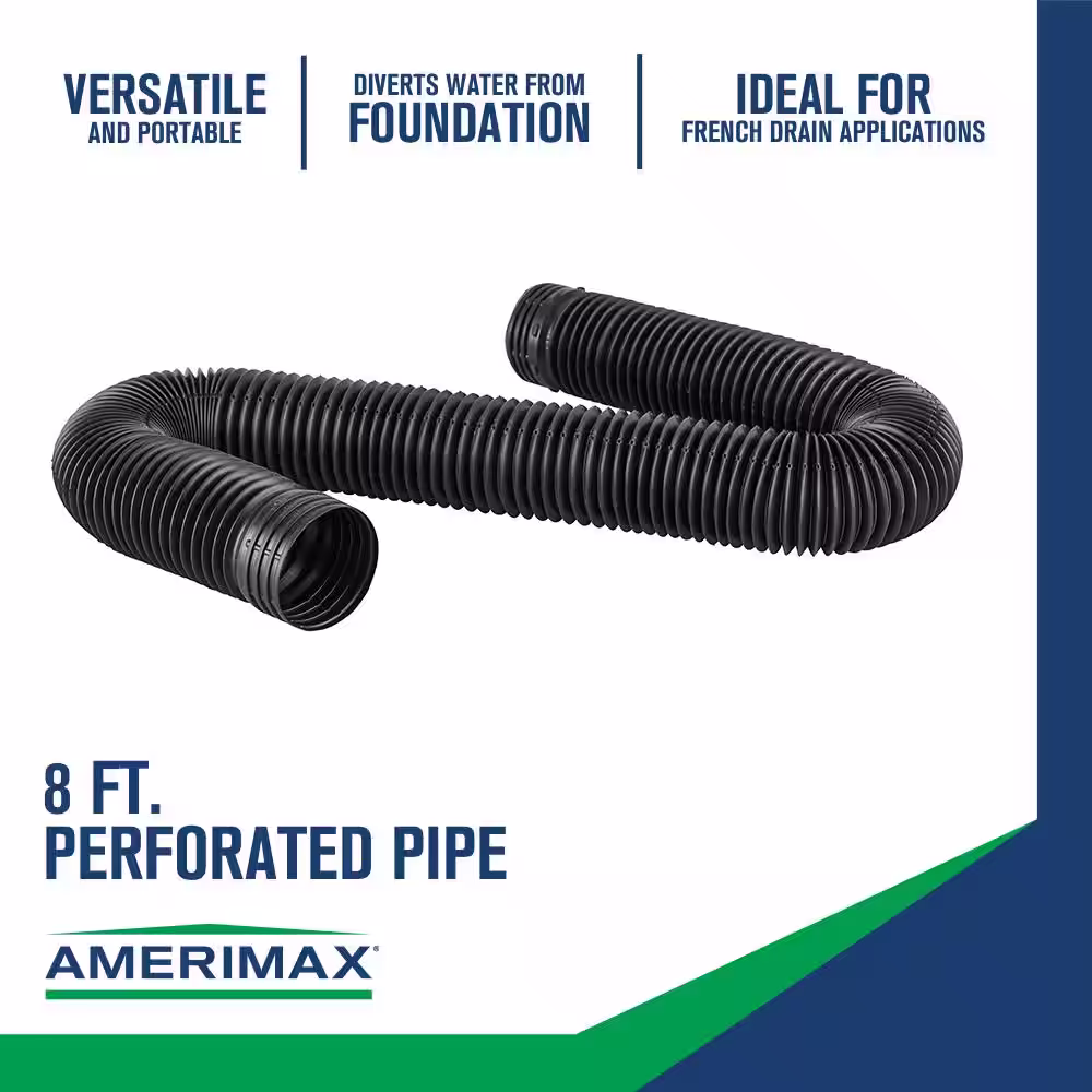 Amerimax Home Products FLEX Drain 4 in. x 8 ft. Black Copolymer Perforated Drain Pipe