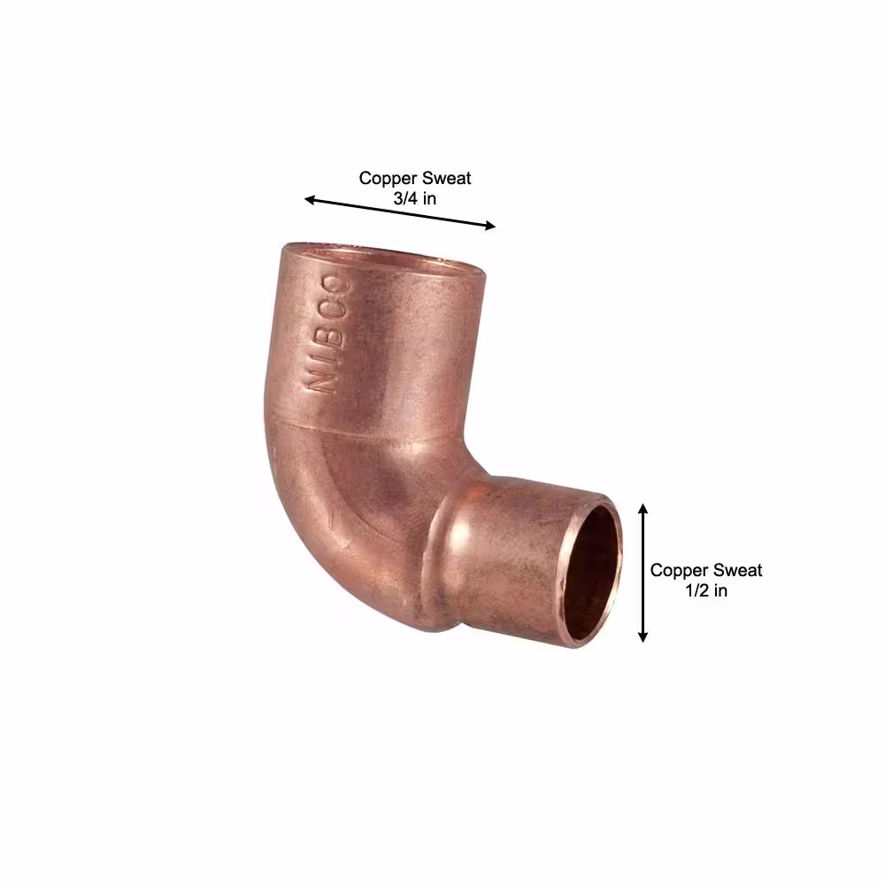 Everbilt 3/4 in. x 1/2 in. Copper Pressure 90-Degree Cup x Cup Reducing Elbow Fitting