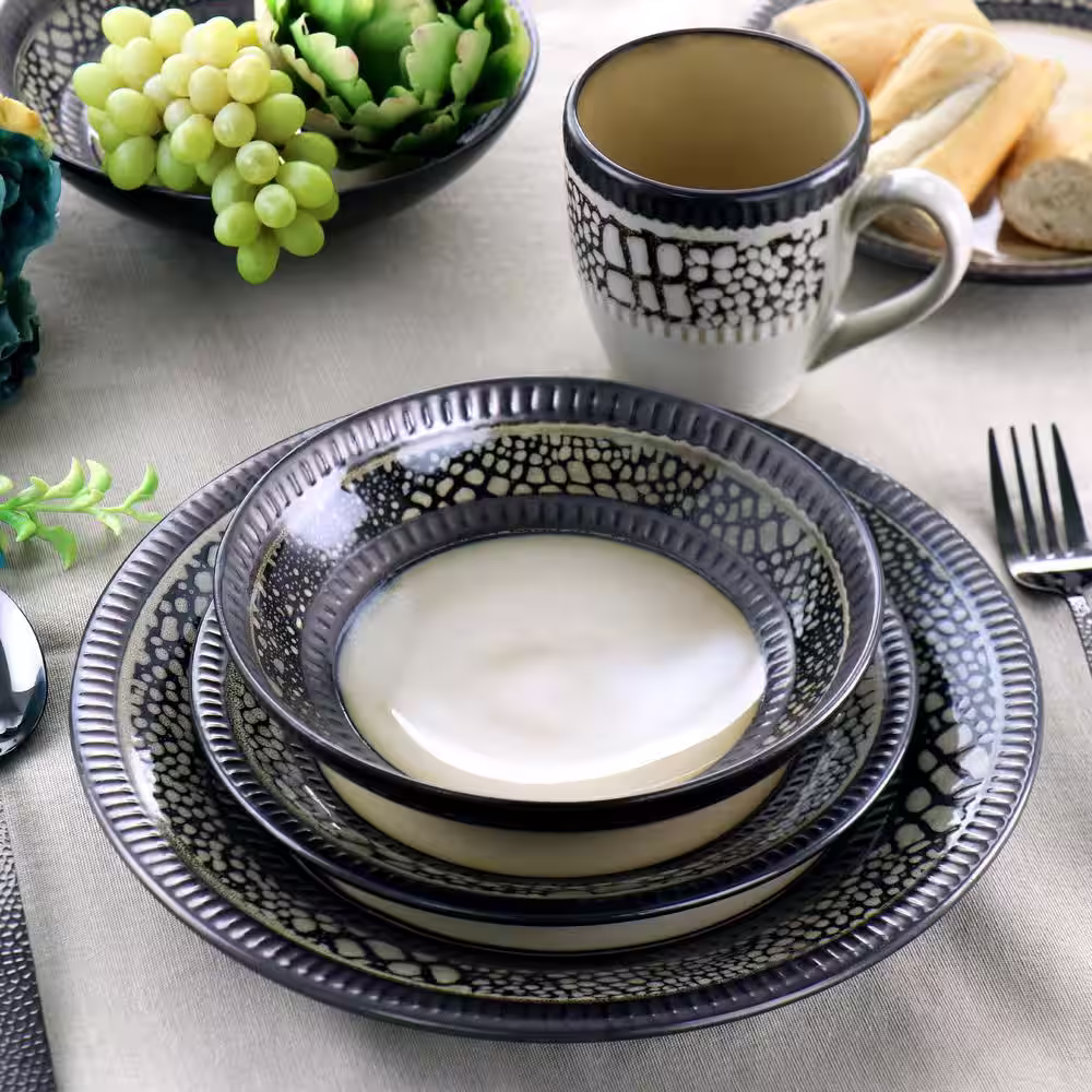 Elama Desert Sand 16-Piece Stoneware Dinnerware Set