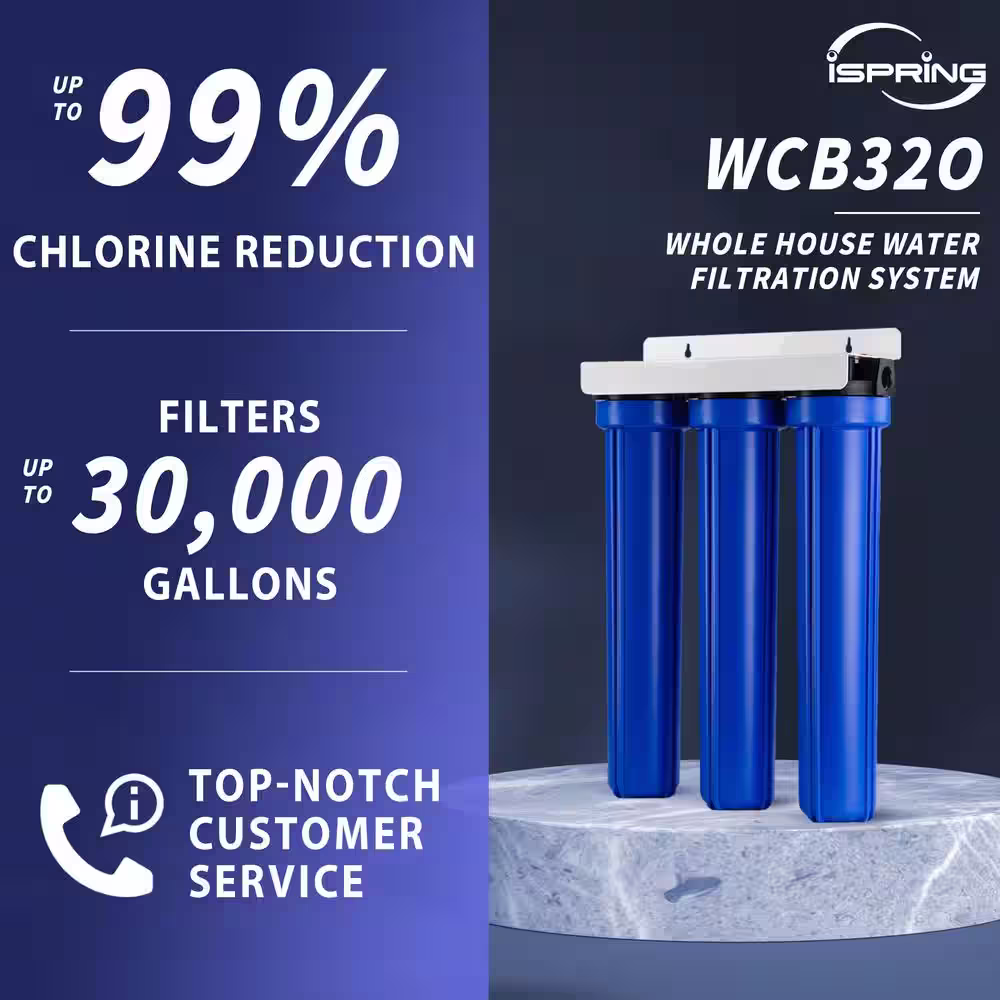 ISPRING 3-Stage Whole House Water Filtration System w/ 20 in. x 2.5 in. Oversized Fine Sediment and Carbon Block Filters
