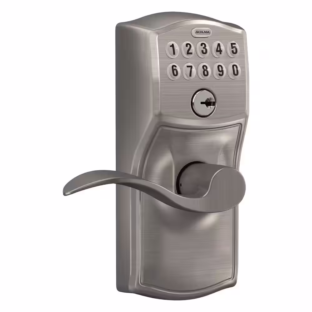 Schlage Camelot Satin Nickel Electronic Keypad Door Lock with Accent Handle and Flex Lock