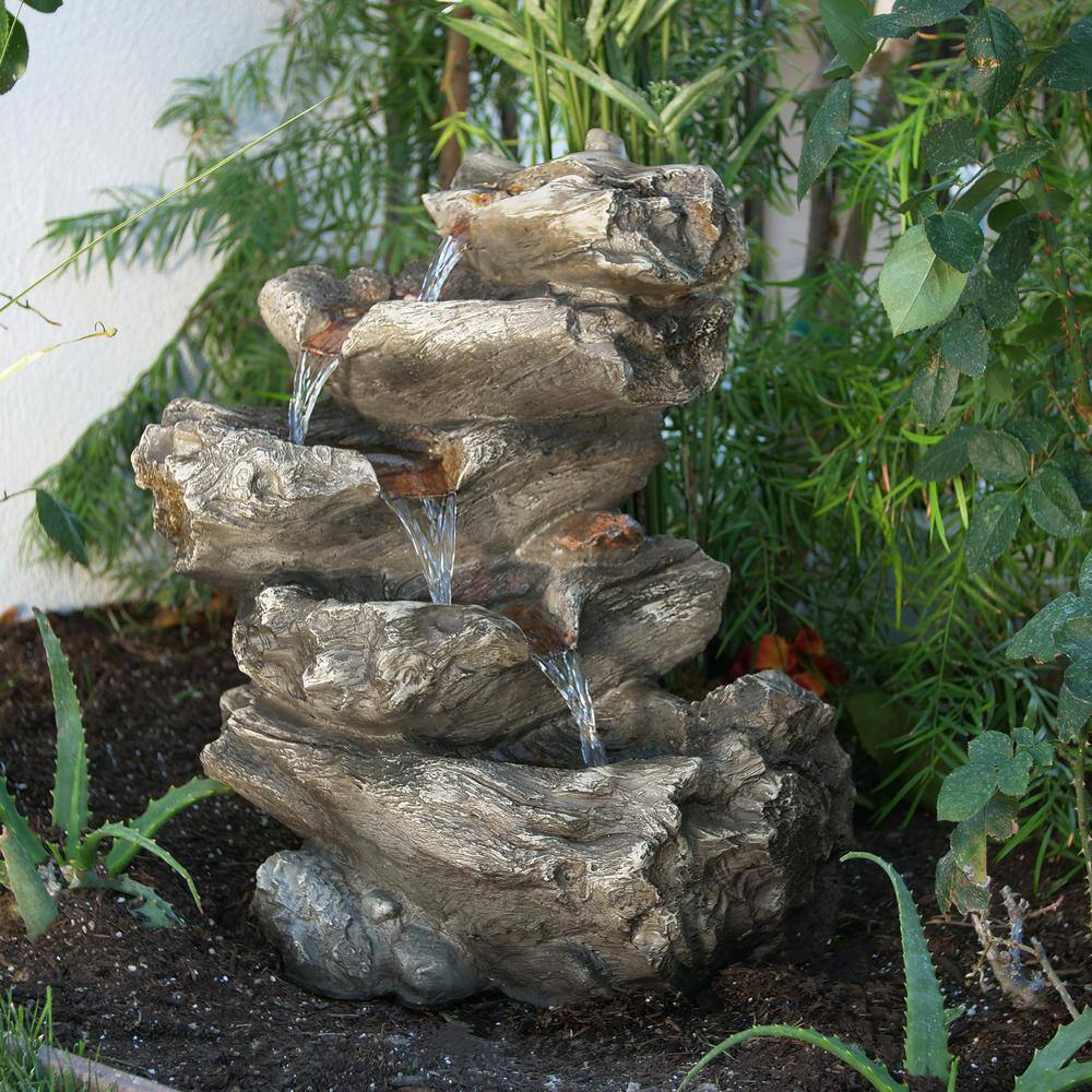 Alpine Corporation 22 in. Tall Indoor/Outdoor 5-Tier Rainforest Waterfall Fountain with LED Lights