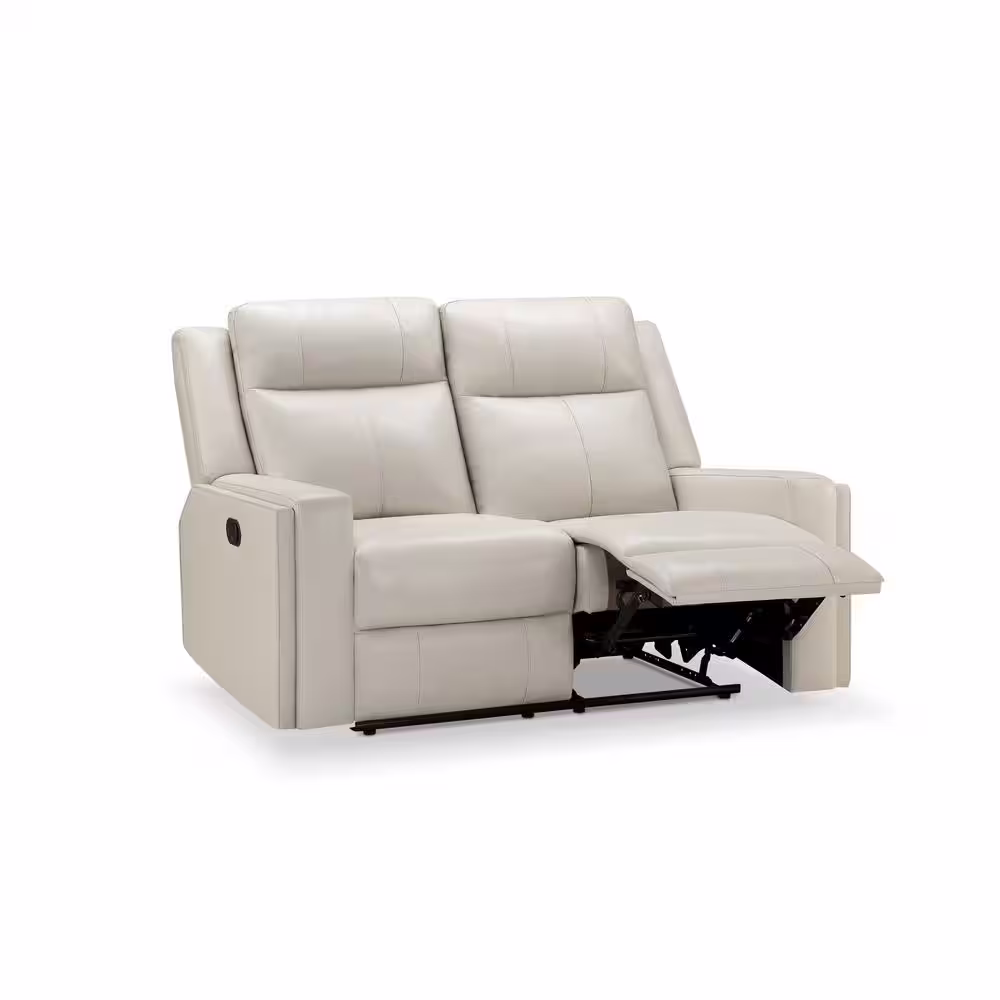 None Rhodes Ivory Top-Grain Leather Manual Recliner Loveseat