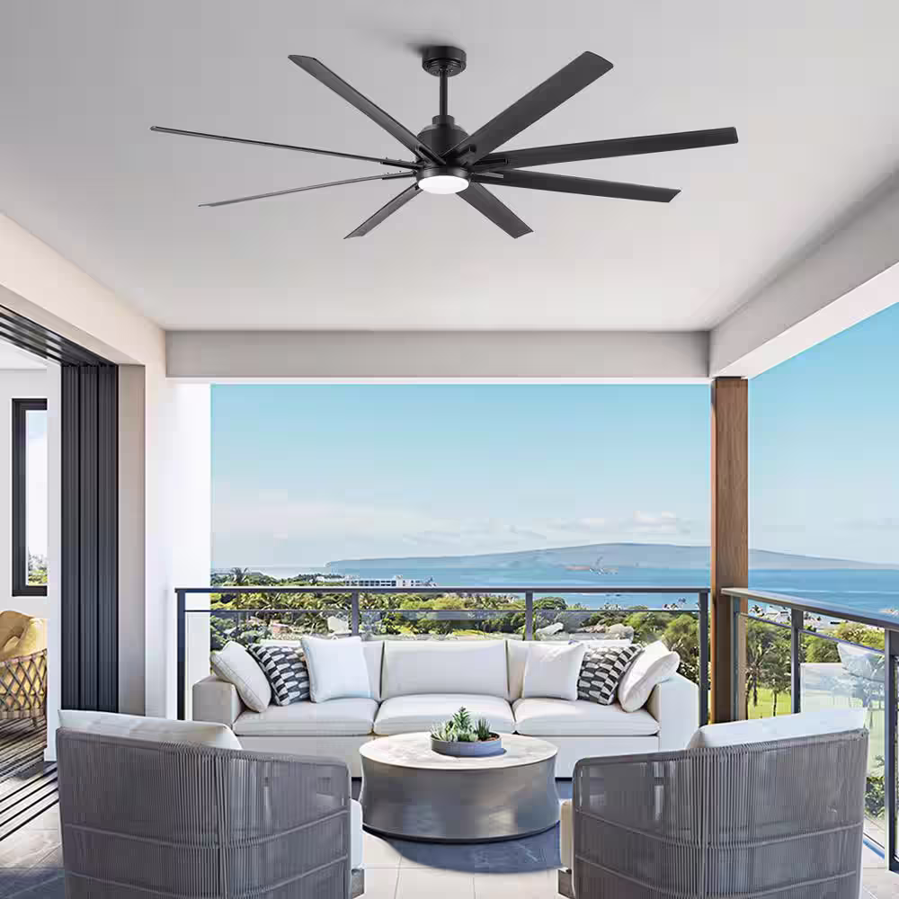 YUHAO 72 in. Integrated LED Indoor Black Windmill Ceiling Fan with DC Motor, Remote Control
