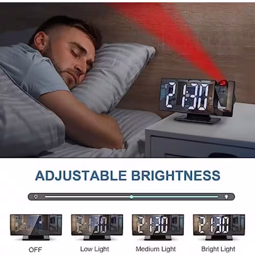 None 7.8 in. Large Screen 180Â° Projection Alarm Digital Clock in White for Bedroom Office