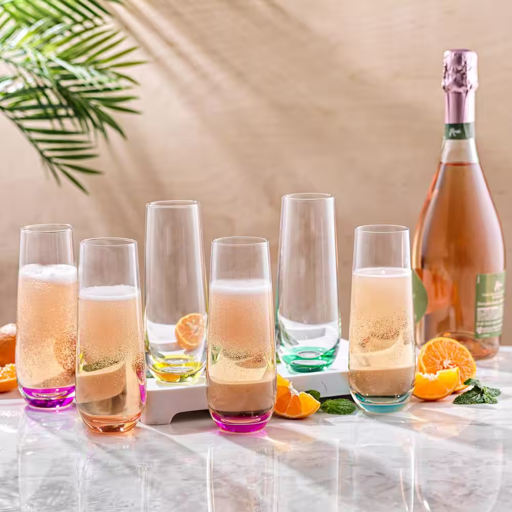JoyJolt Hue 9.4 oz. Ombre Multi-Color Stemless Champagne Flute Glass Set (Set of 6)