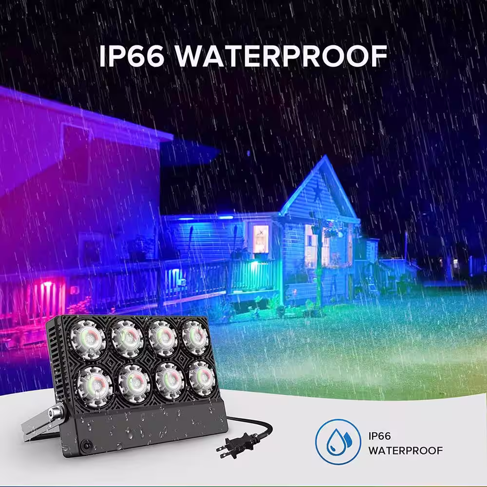 SANSI 50-Watt Black RGB Color Changing Outdoor Integrated LED Flood Light with Remote Control