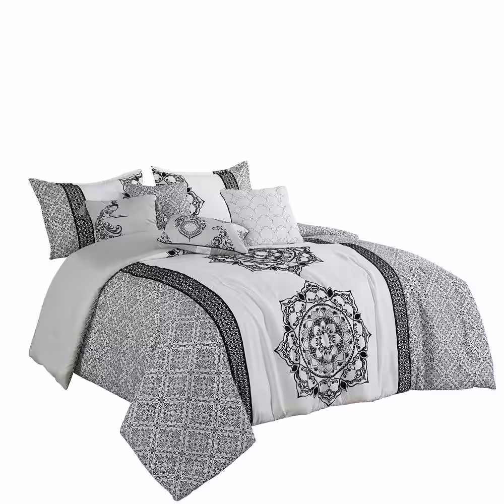 Shatex 7 Piece All Season Bedding King size Comforter Set, Ultra Soft Polyester Elegant Bedding Comforters Gray
