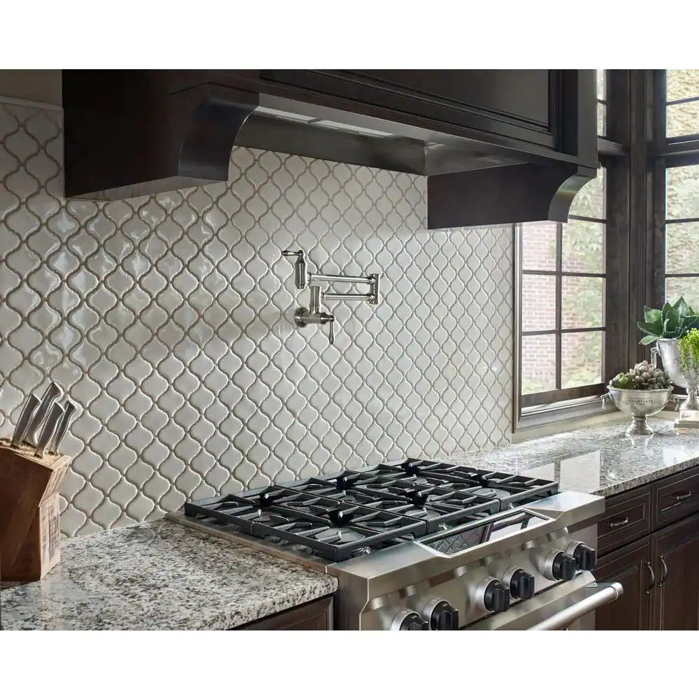 MSI Bianco Dolomite Arabesque 11.75 in. x 12.25 in. Glossy Porcelain Patterned Look Wall Tile (10.95 sq. ft./Case)