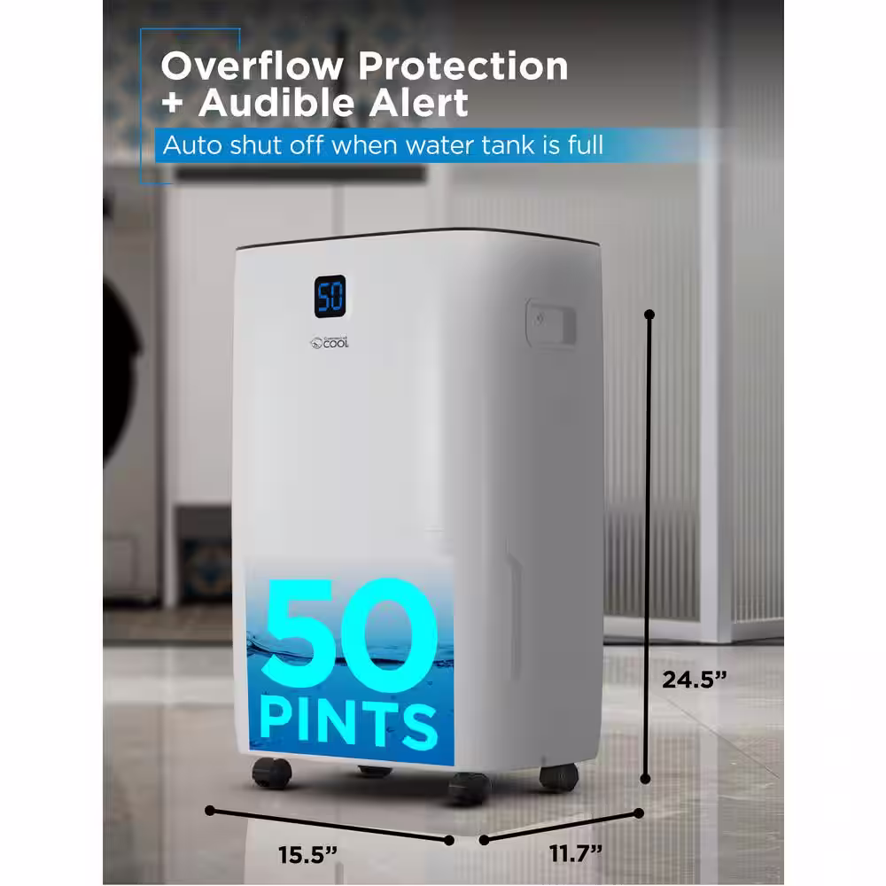 Commercial Cool Moisture removal capacity 50 Pt. 4500 sq.ft. with Front Bucket Dehumidifier in. white with Built-in Pump