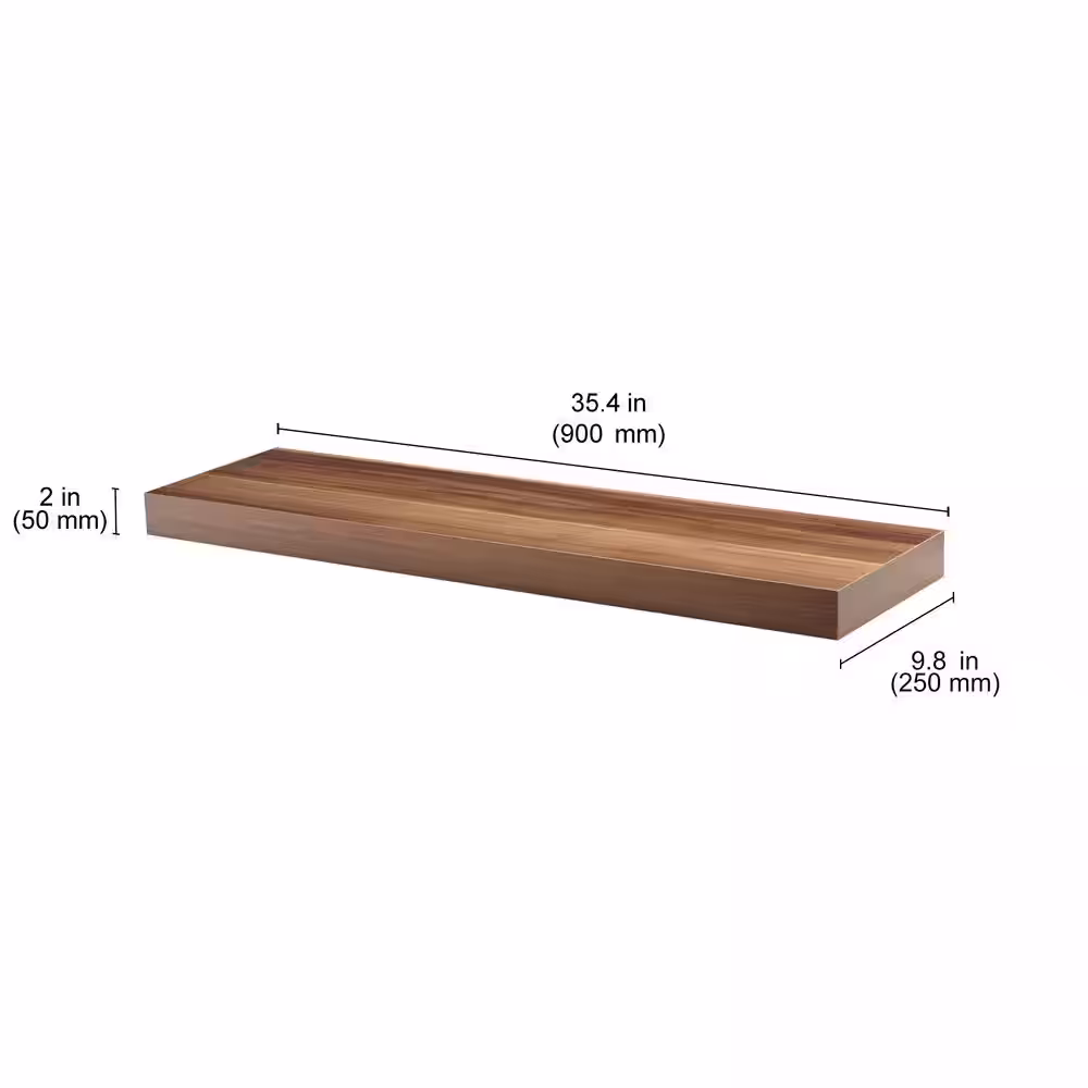None BIG BOY 35.4 in. x 9.8 in. x 2 in. Walnut MDF Floating Decorative Wall Shelf with Brackets