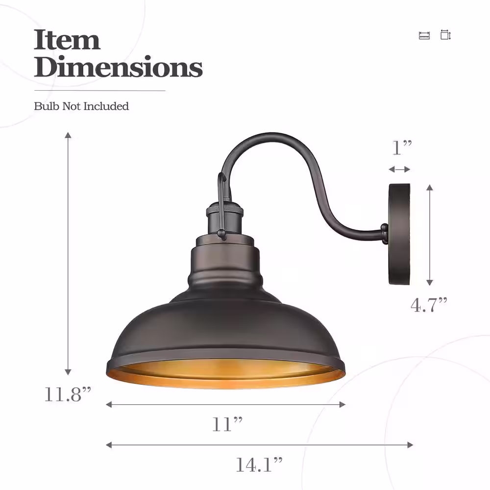 JAZAVA Farmhouse 11 in. Oil Rubbed Bronze Finish Gooseneck Barn Light Sconce for Porch Warehouse Kitchen