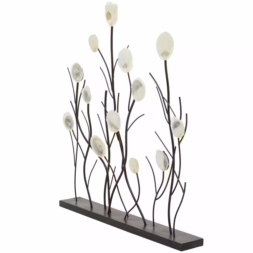 Litton Lane Black Metal Floral Sculpture with Capiz Embellishments