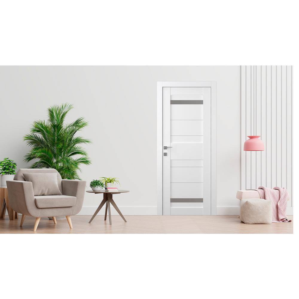 Belldinni Imma 32 in. x 80 in. No Bore Solid Core 2-Lite Frosted Glass Bianco Noble Finished Wood Composite Interior Door Slab