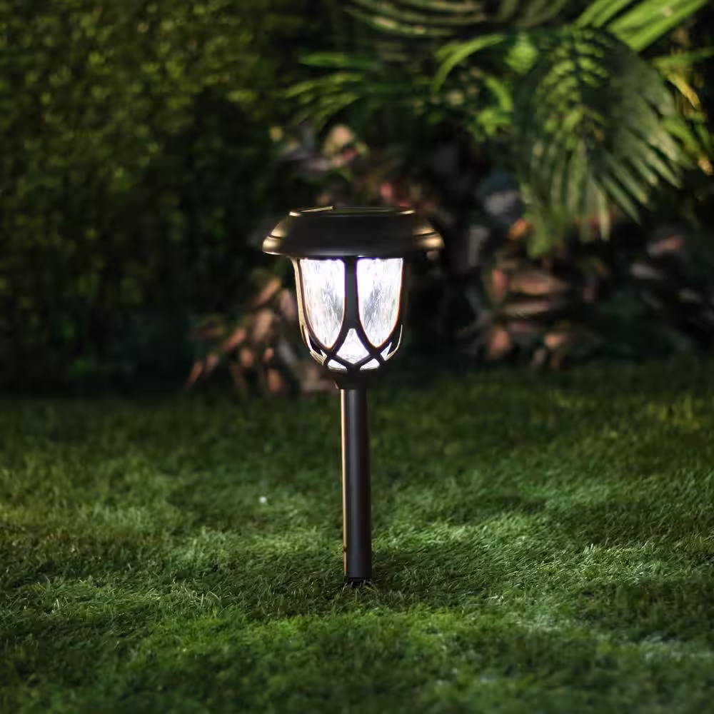 Alpine Corporation 17 in. Tall Solar Powered Bronze Super Bright High Lumen LED Outdoor Path Light Stakes (Set of 2)