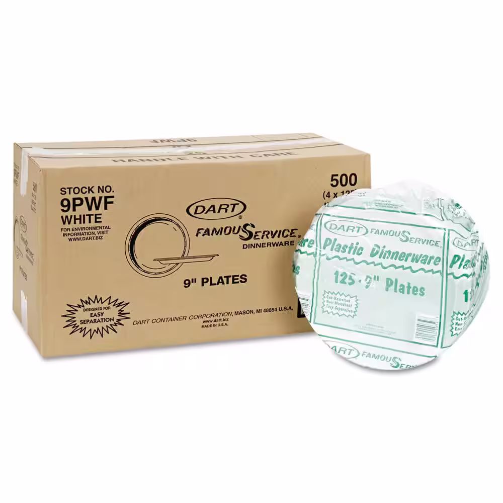 DART Plastic Plates, 9 in., White, 500 Per Case
