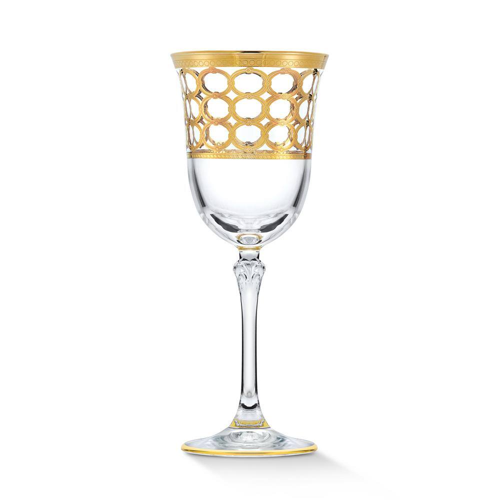 Lorren Home Trends 7 oz. Gold Ring Red Wine Goblet Set (Set of 4)