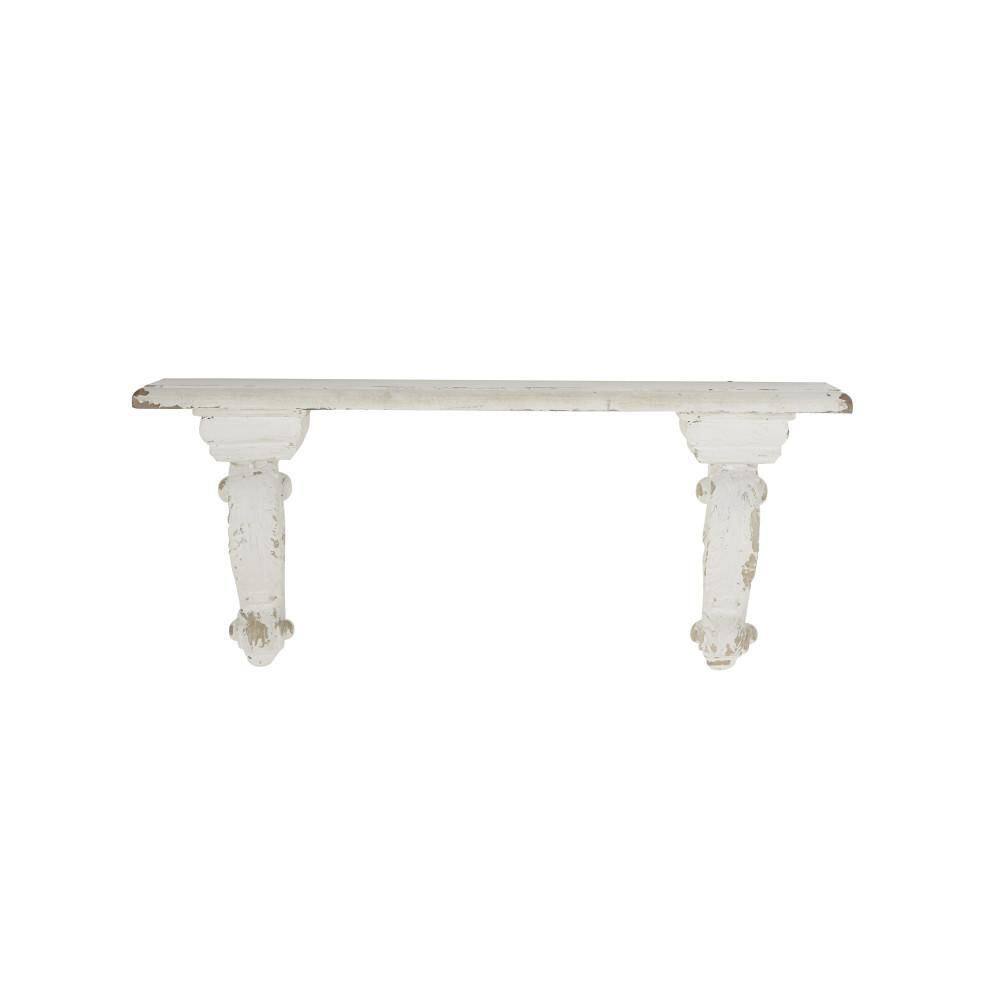 Litton Lane White 1 Shelf Wood Scroll Wall Shelf