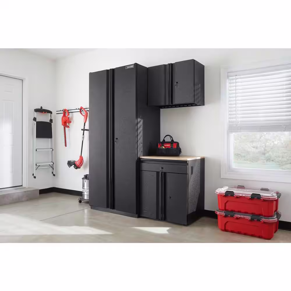 Husky 3-Piece Pro Duty Welded Steel Garage Storage System in Black LINE-X Coating (64 in. W x 81 in. H x 24 in. D)