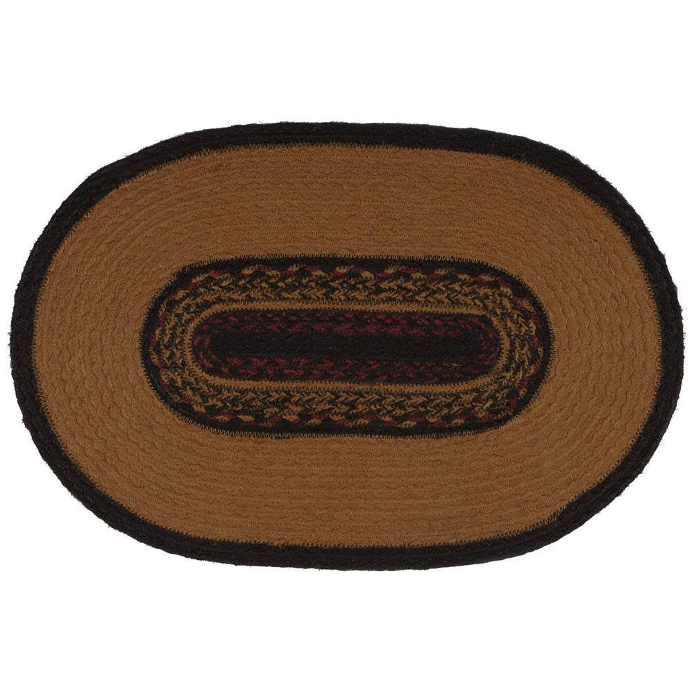 VHC BRANDS Heritage Farms Star 12 in. W x 18 in. L Mustard Black Burgundy Jute Oval Placemat Set of 6