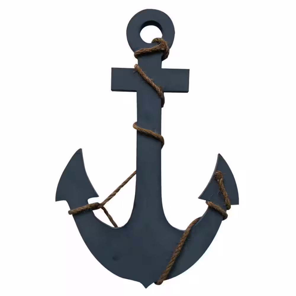Benzara Nautical Distressed Wooden Anchor With Rope