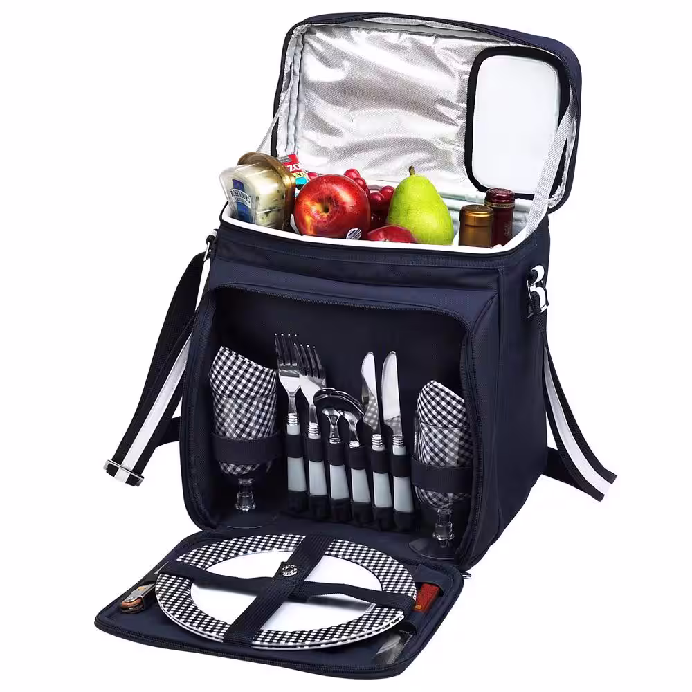 None Picnic Basket and Cooler Equipped for 2 in Navy