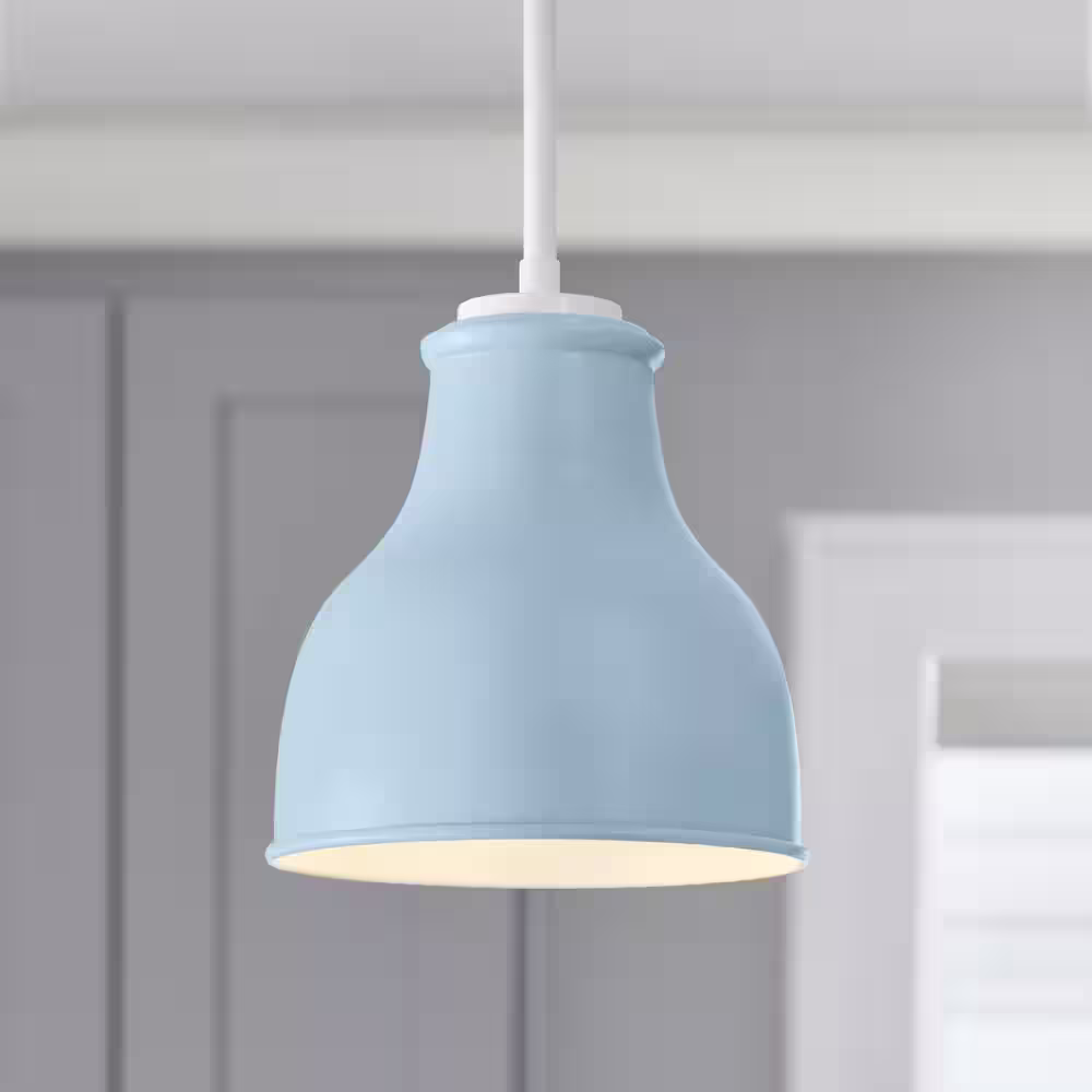 None 2-1/4 in. Large Light Blue Metal Bell Pendant Light Shade