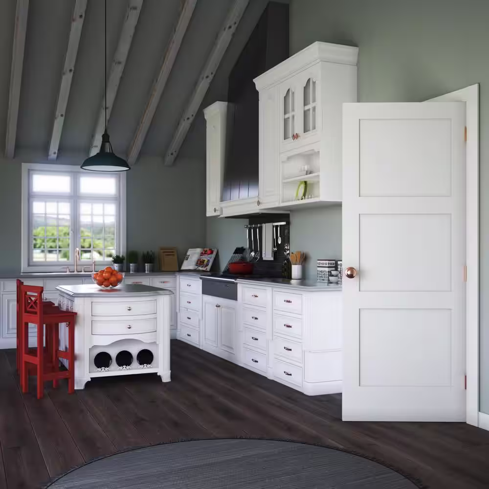 eightdoors 30 in. x 80 in. x 1-3/8 in. Shaker White Primed 3-Panel Equal Solid Core Wood Interior Door Slab