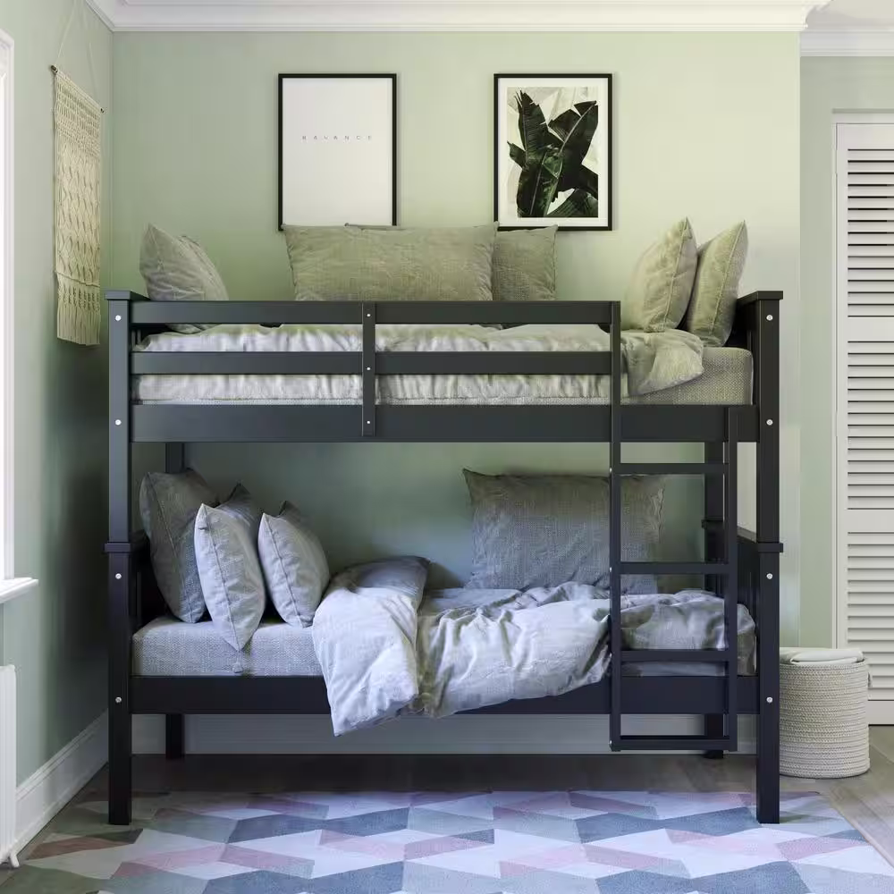Dorel Living Dylan Black Twin Over Twin Wood Bunk Bed for Kids