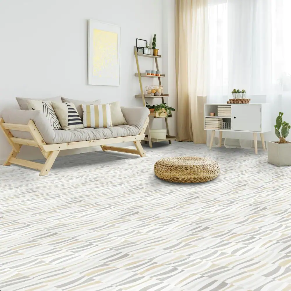 ACHIM Retro 12 in. W x 12 in. L Linen Waves Natural Peel and Stick Vinyl Tile Flooring (20 sq. ft./case)