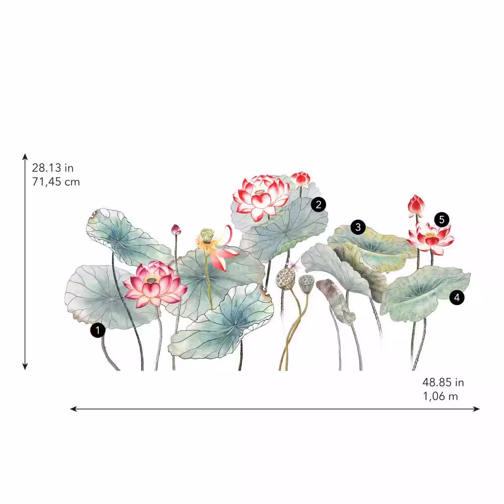 RoomMates Pink Lotus Garden XL Peel and Stick Giant Wall Decal
