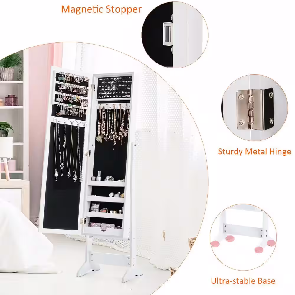 Costway Jewelry Mirrored Cabinet Armoire Organizer Storage Jewelry Box with Stand Christmas Gift