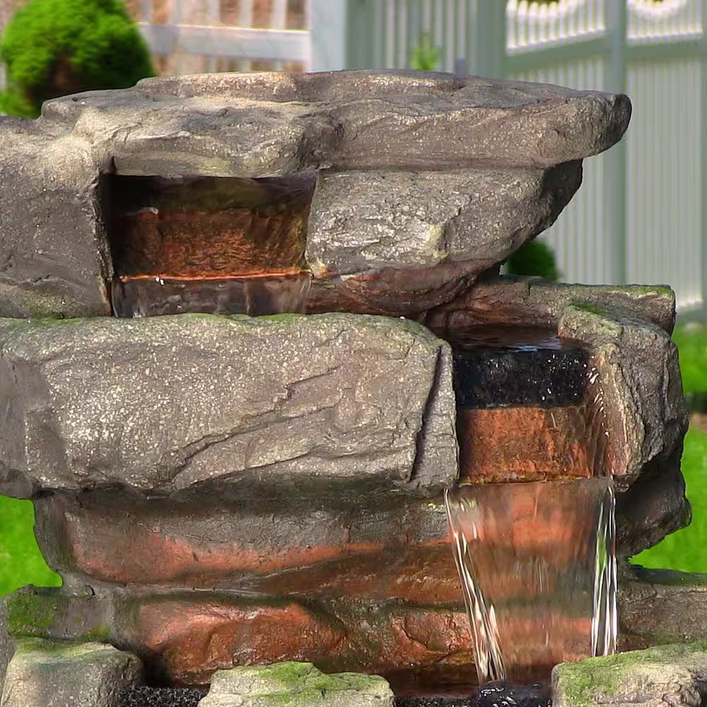 Sunnydaze Decor 31 in. Outdoor Large Rock Quarry Waterfall Fountain with LED Lights