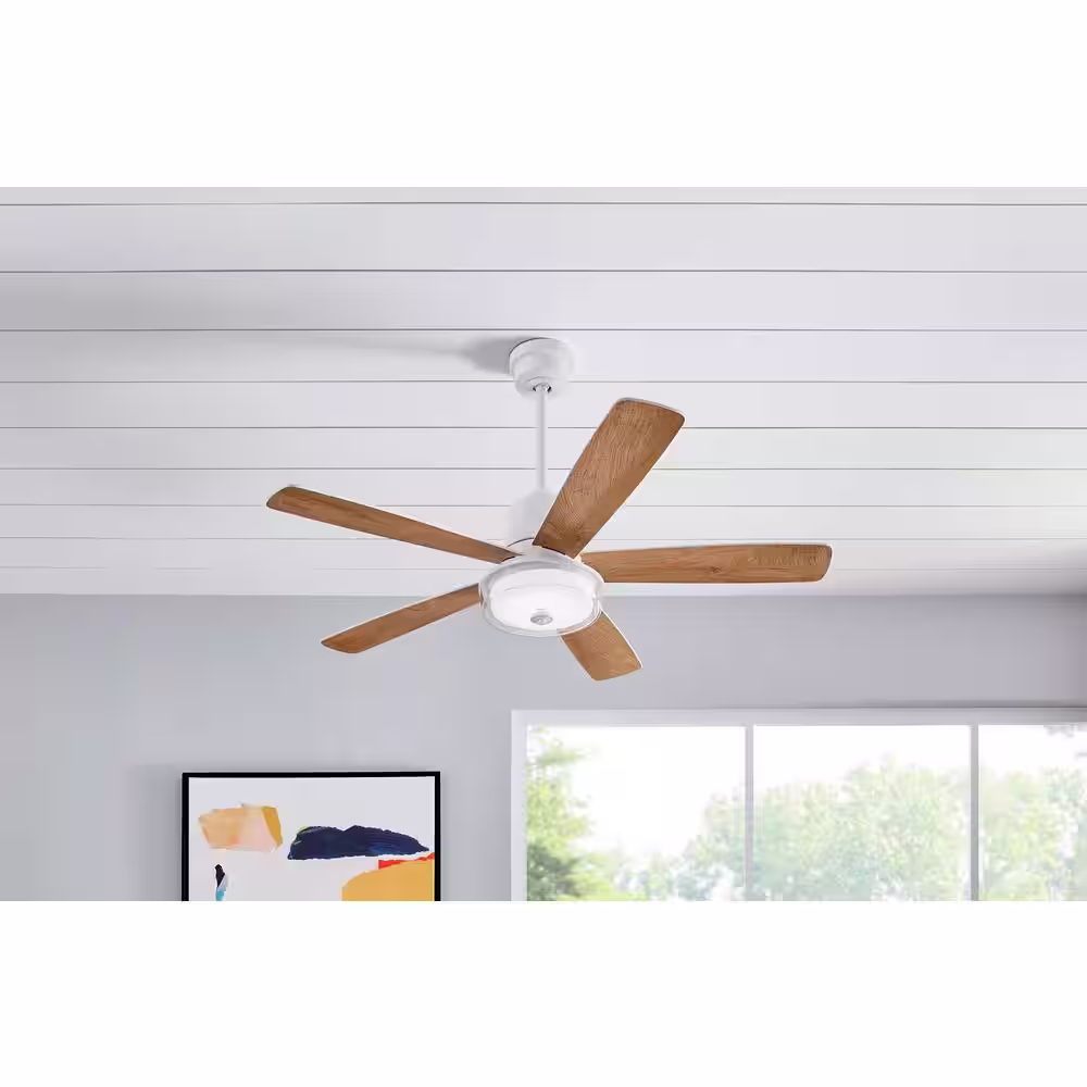 Home Decorators Collection Castleford 52 in. White Color Changing Integrated LED Matte White Downrod Ceiling Fan with Light Kit and Remote Control