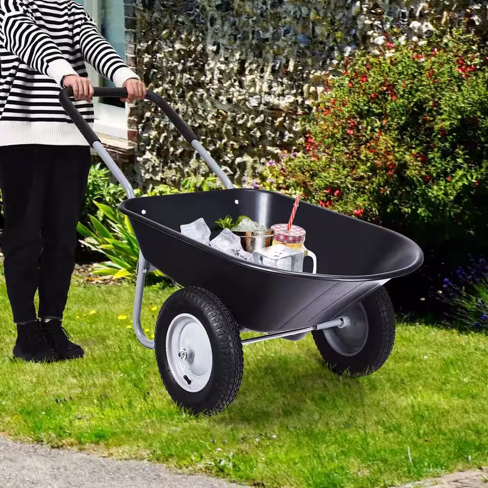 ANGELES HOME 5 cu. ft. Plastic and Steel Black Garden Wheelbarrow, Dolly Utility Cart