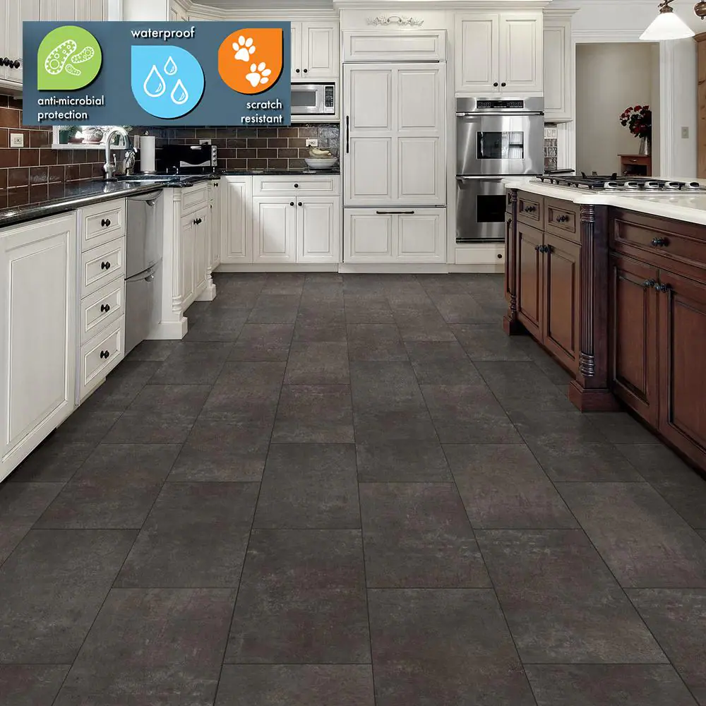 Lifeproof Castle Black Slate 6 MIL x 12 in. W x 24 in. L Click Lock Waterproof Vinyl Tile Flooring (23.8 sqft/case)