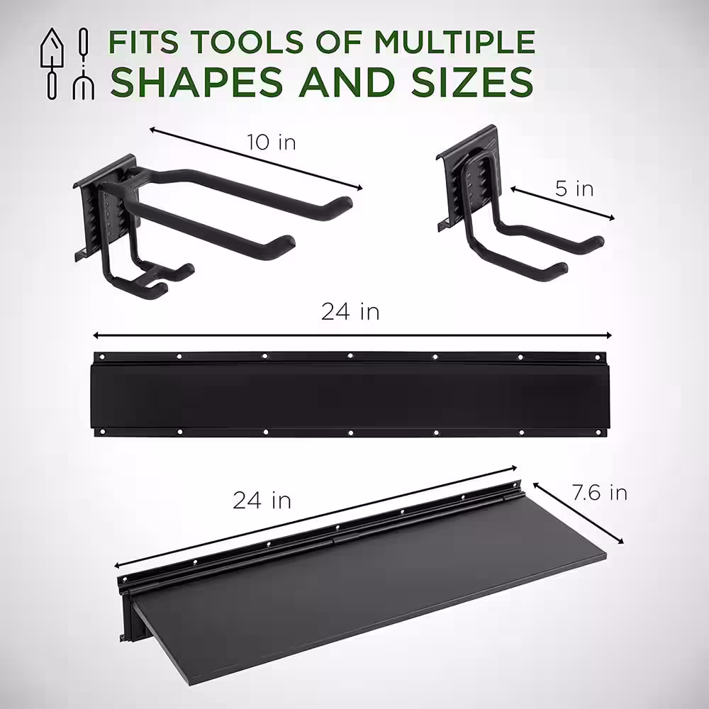 RAXGO Steel Rack Garage Tool Storage Rack with Wall Shelf - 7.6 in. W x 23.8 in. D x 3.9 in. H