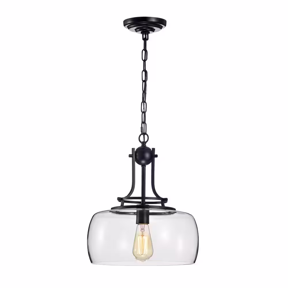 WAREHOUSE OF TIFFANY Karha 15 in. 1-Light Indoor Black Finish Pendant Chandelier