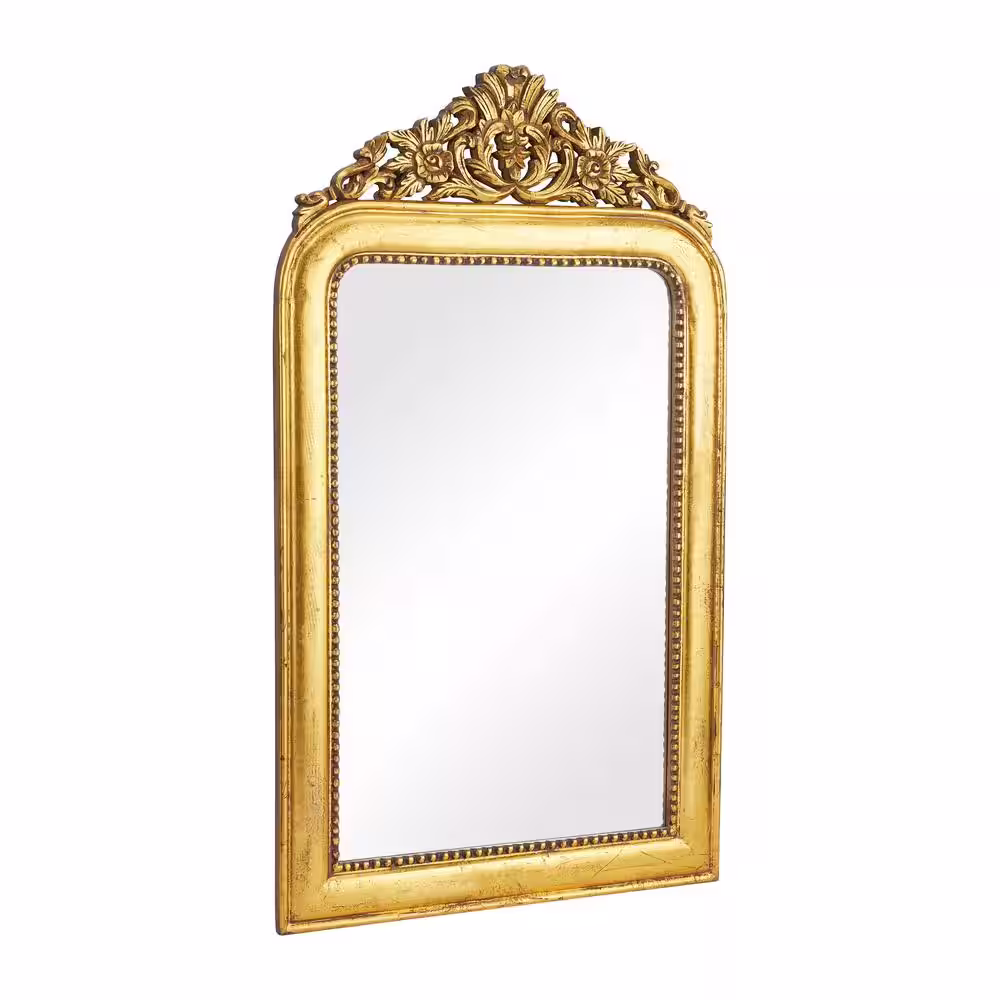 None 60 in. x 36 in. Intricately Carved Acanthus Rectangle Framed Gold Floral Wall Mirror