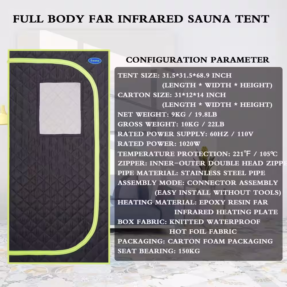 None 1-Person Far Infrared Full-body Sauna Tent Plus type for Spa Detox Stainless Steel Pipe Connector with FCC Certification