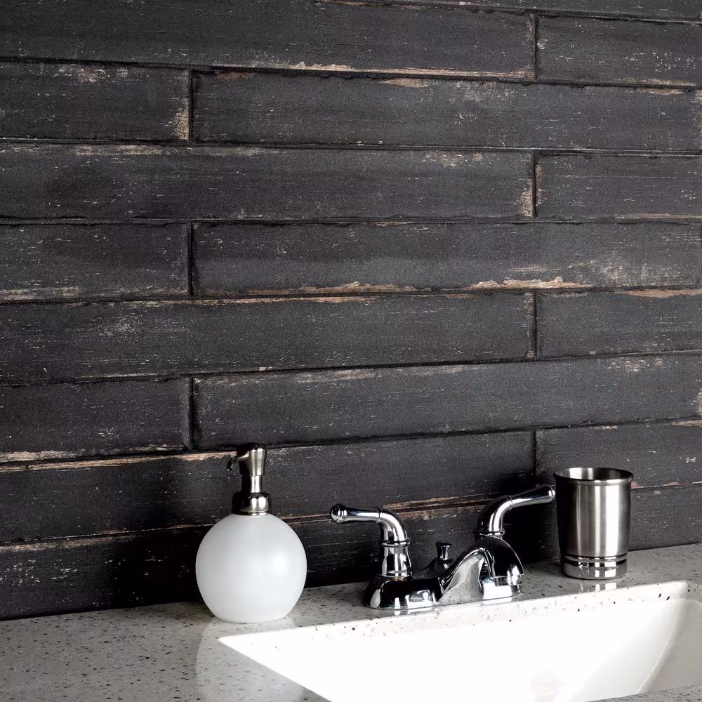 Merola Tile Retro Nero 2-3/4 in. x 23-1/2 in. Porcelain Floor and Wall Tile (11.52 sq. ft./Case)