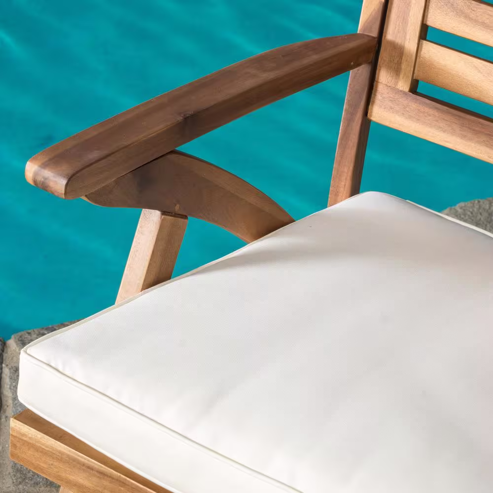 Noble House Coronado Teak Brown Finish 3-Piece Wood Round Outdoor Bistro Set with Cream Cushions