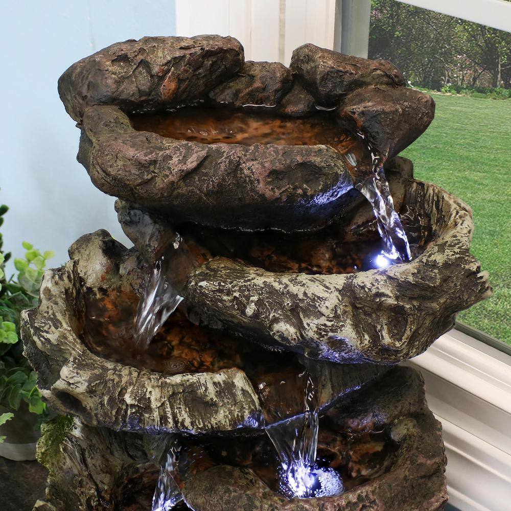 Sunnydaze Decor 14 in. 5-Step Rock Falls Tabletop Fountain with LED Lights